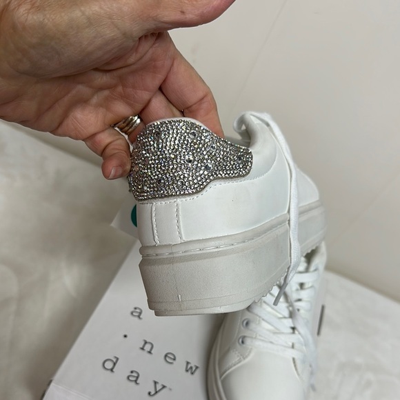 A New Day White  Sneakers with Rhinestones - Picture 2 of 12